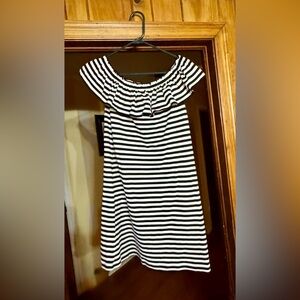 NWOT Kate Spade Black & White Striped- Off the Shoulder Dress